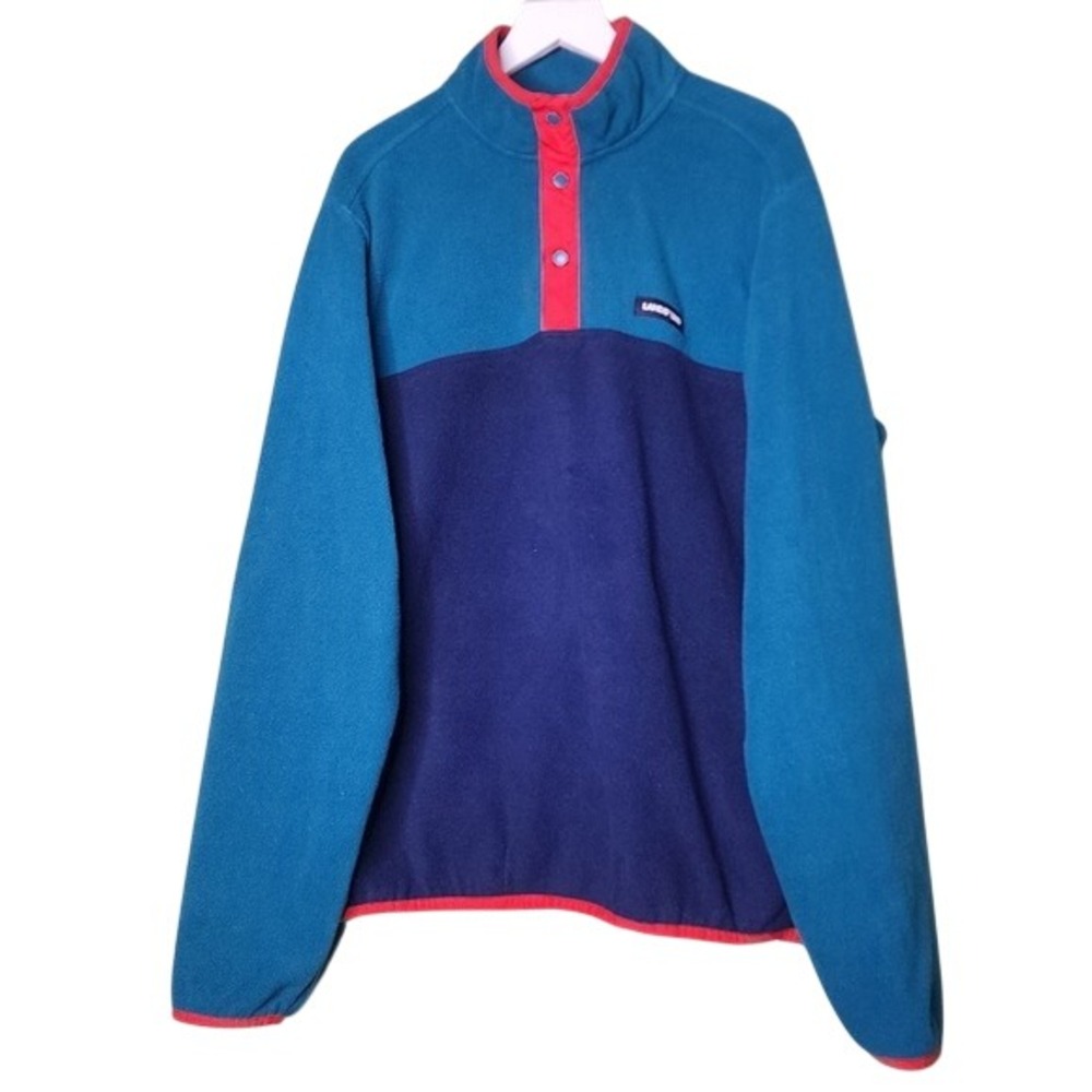 Lands End‎ Mens Sweatshirt Teal Blue Colorblock Fleece Snap Pullover Outdoors M